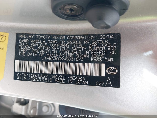 2004 LEXUS ES 330 VIN: JTHBA30G945031873