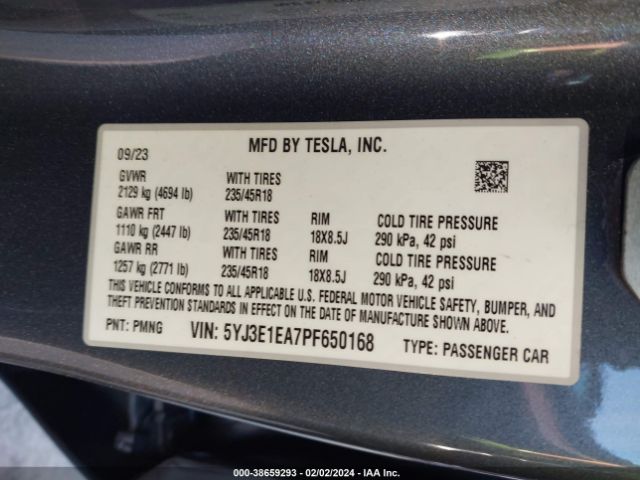 5YJ3E1EA7PF650168 Tesla Model 3 Rear-wheel Drive