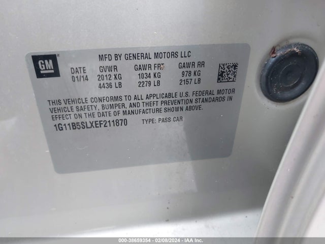 2014 CHEVROLET MALIBU 1LS VIN: 1G11B5SLXEF211870