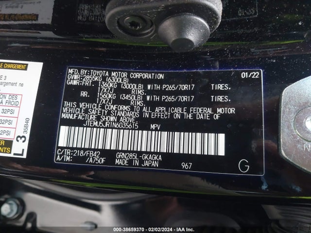 Toyota 4RUNNER SR5 2022 JTEMU5JR1N6035615 Image 9