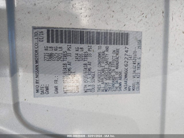 Nissan Pathfinder Sl 2016 5N1AR2MN6GC622747 Image 9