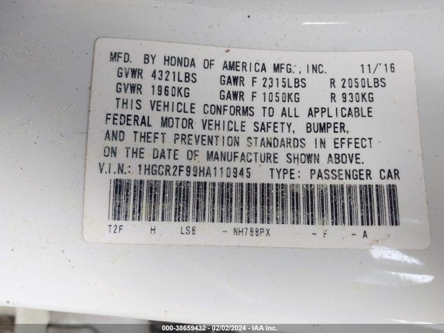 Honda Accord Ex-l 2017 1HGCR2F99HA110945 Image 9