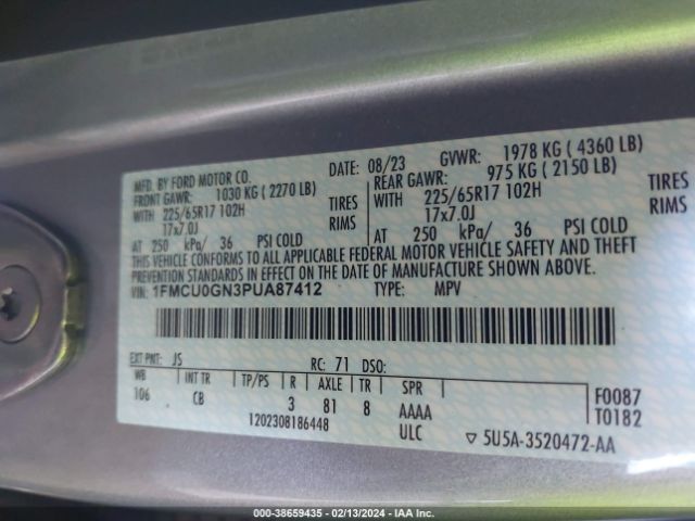 1FMCU0GN3PUA87412 Ford Escape Active