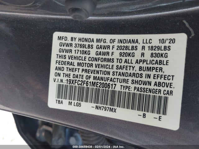 Honda Civic Lx 2021 19XFC2F61ME200617 Image 9
