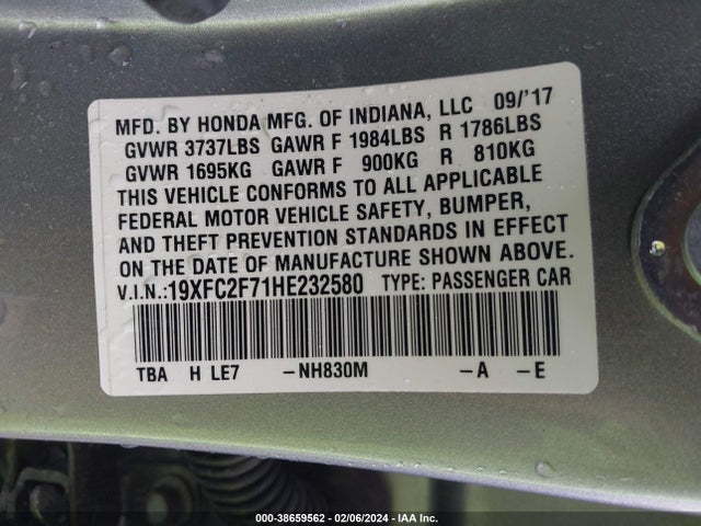 Honda CIVIC EX 2017 19XFC2F71HE232580 Image 9