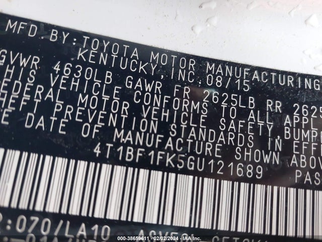 Toyota CAMRY XLE 2016 4T1BF1FK5GU121689 Image 9