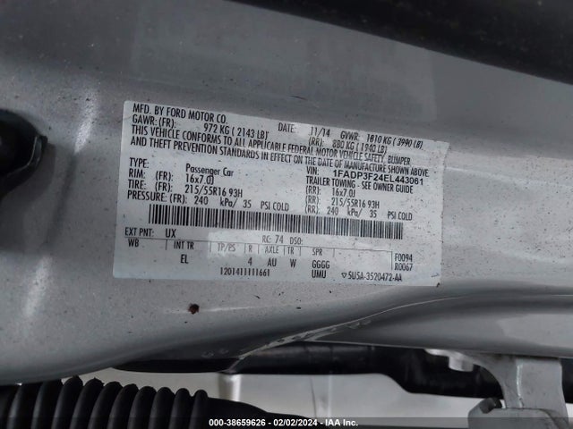 2014 FORD FOCUS SE VIN: 1FADP3F24EL443061