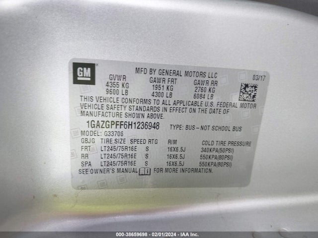 Chevrolet Express 3500 Lt 2017 1GAZGPFF6H1236948 Image 9