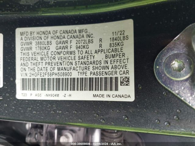 2HGFE2F58PH508900 Honda Civic Sport