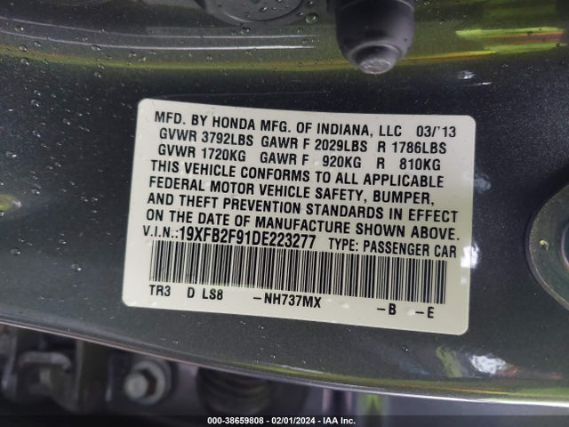 Продаж на аукціоні авто 2013 Honda Civic Ex-l, vin: 19XFB2F91DE223277, номер лоту: 38659808