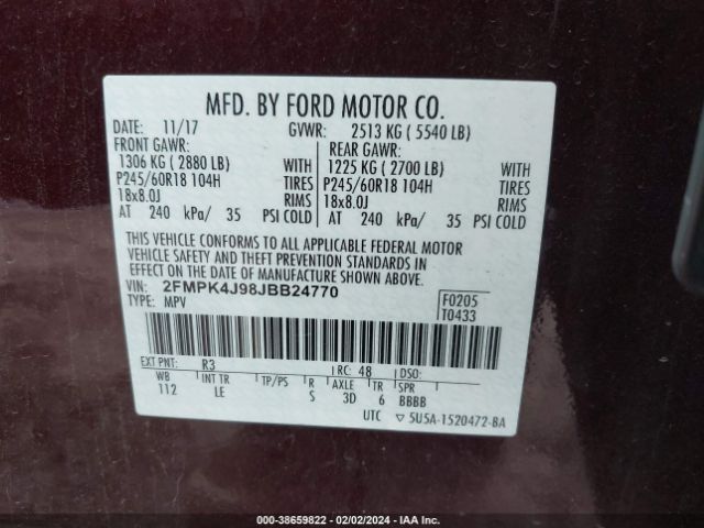 2FMPK4J98JBB24770 Ford EDGE SEL