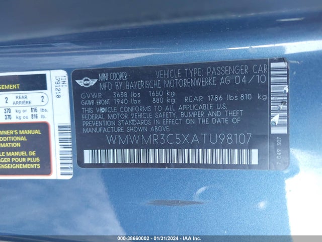2010 MINI COOPER WMWMR3C5XATU98107 Photo 8