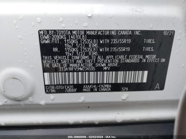 Toyota Rav4 Xle Premium 2021 2T3A1RFV5MW234595 Image 9