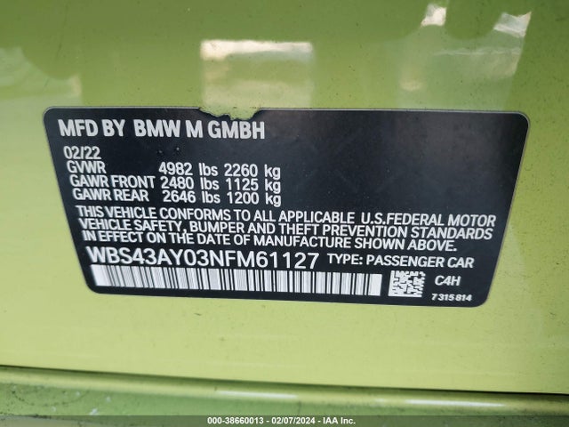 BMW M3 Competition Xdrive 2022 WBS43AY03NFM61127 Image 9