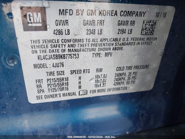 KL4CJASB9KB775753 Buick Encore Fwd Preferred