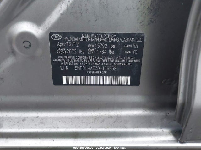 2013 HYUNDAI ELANTRA GLS VIN: 5NPDH4AE3DH168252