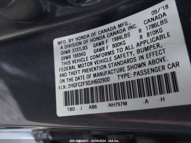 Honda Civic Lx 2018 2HGFC2F50JH602900 Image 9