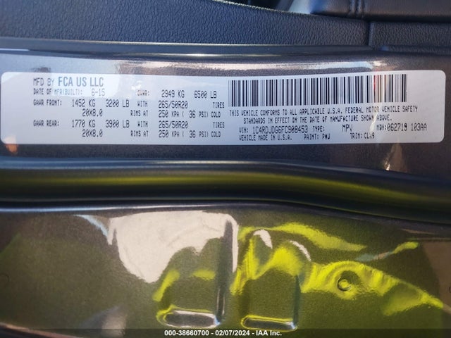 Dodge DURANGO LIMITED 2015 1C4RDJDG6FC908453 Image 9