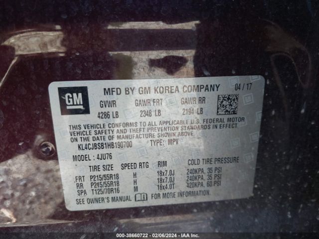 KL4CJBSB1HB190700 Buick Encore Preferred Ii