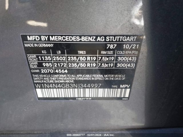 W1N4N4GB3NJ344997 Mercedes-Benz GLA 250