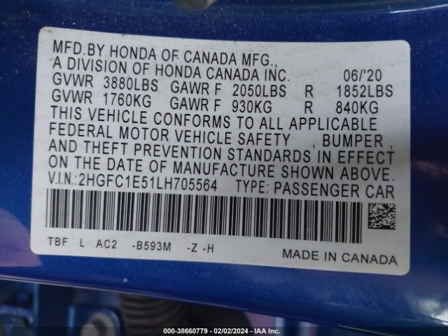 2HGFC1E51LH705564 Honda CIVIC SI SEDAN