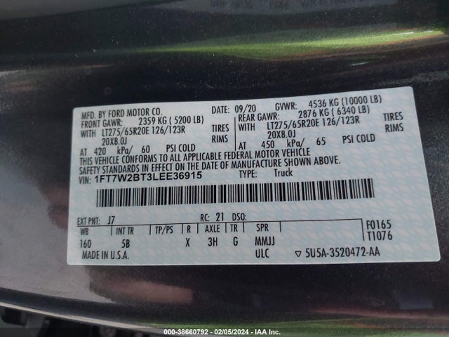 Ford F-250 Lariat 2020 1FT7W2BT3LEE36915 Image 9