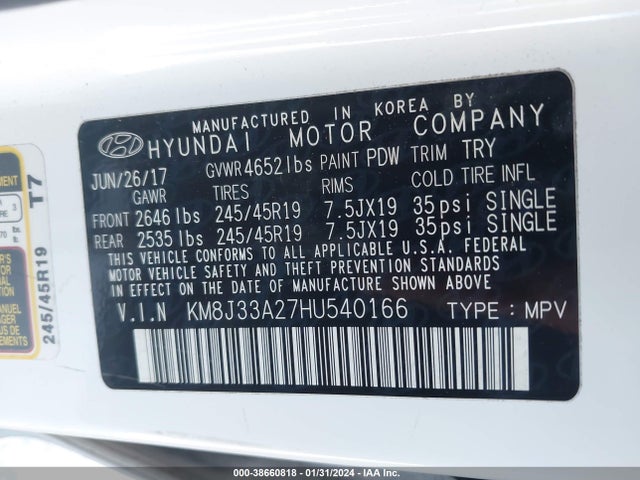 Hyundai Tucson Night 2017 KM8J33A27HU540166 Image 9