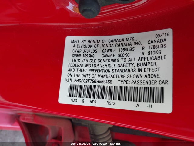 Honda CIVIC EX 2016 2HGFC2F75GH569466 Image 9