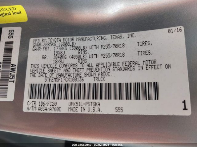 5TFEM5F17GX100136 Toyota Tundra Sr5 4.6l V8