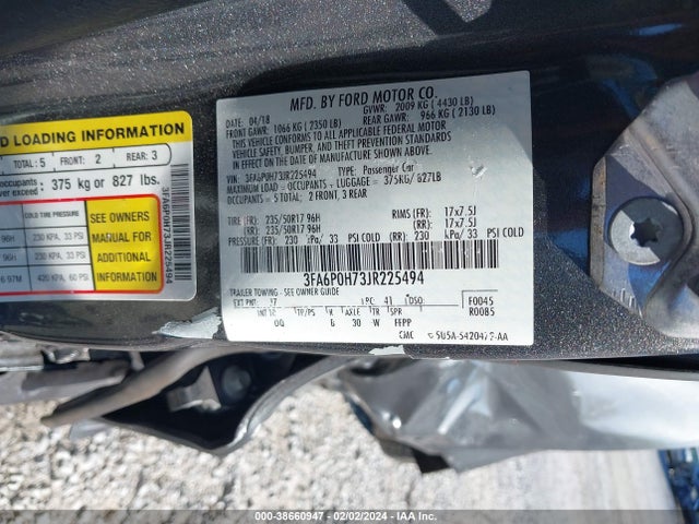 Ford FUSION SE 2018 3FA6P0H73JR225494 Image 9