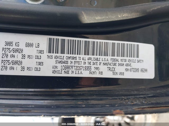 2013 Ram 1500 Tradesman/express მანქანა იყიდება აუქციონზე, vin: 1C6RR7FT2DS719355, აუქციონის ნომერი: 38660948
