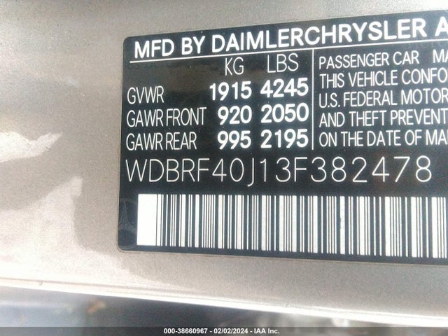 2003 MERCEDES-BENZ C-CLASS 1.8L VIN: WDBRF40J13F382478