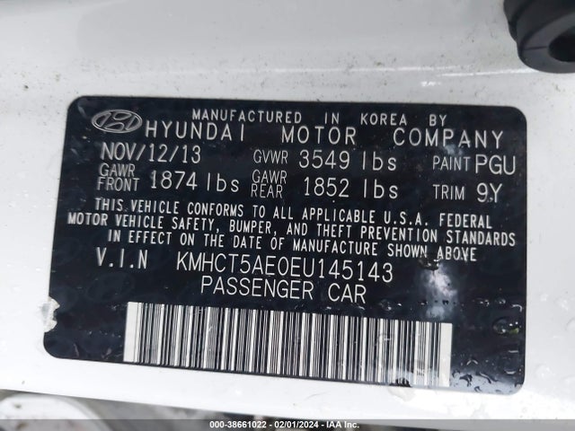 2014 HYUNDAI ACCENT GS VIN: KMHCT5AE0EU145143