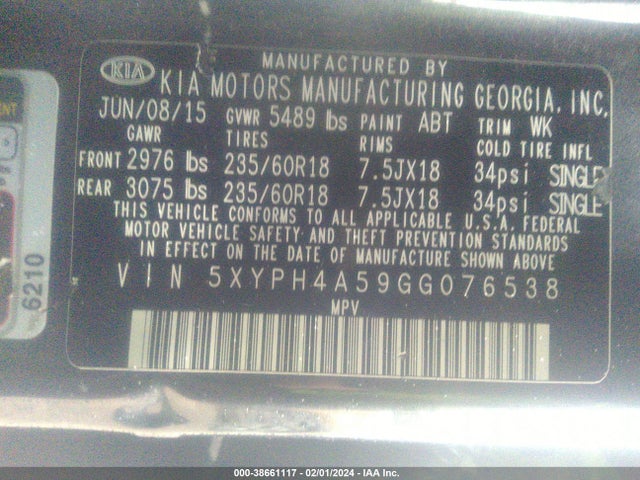 KIA Sorento 3.3l Ex 2016 5XYPH4A59GG076538 Image 9