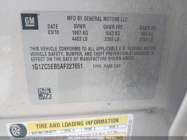 2010 CHEVROLET MALIBU LT VIN: 1G1ZC5EB5AF227651