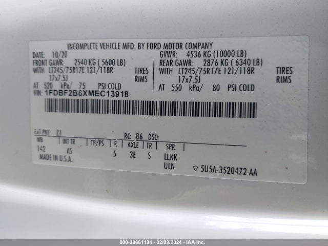 Ford F-250 Xl 2021 1FDBF2B6XMEC13918 Image 9