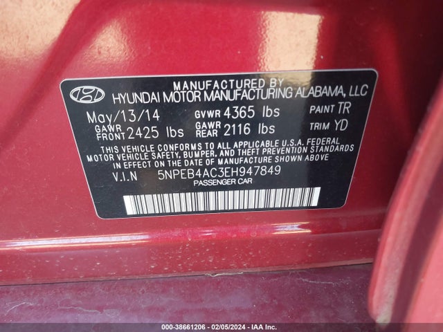 Hyundai SONATA GLS 2014 5NPEB4AC3EH947849 Image 9