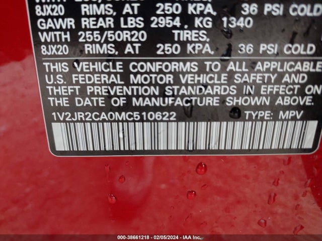 1V2JR2CA0MC510622 Volkswagen Atlas 3.6l V6 Se W/technology