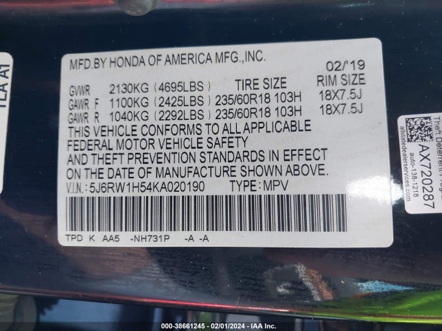 Honda CR-V EX 2019 5J6RW1H54KA020190 Image 9