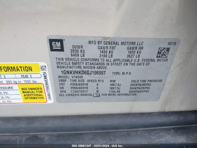 Chevrolet Traverse 2lt 2016 1GNKVHKD6GJ196997 Image 9