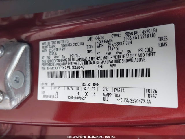 Ford ESCAPE SE 2014 1FMCU0GX2EUD25846 Image 9