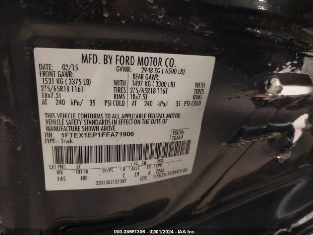 1FTEX1EP1FFA71906 Ford F-150 Lariat