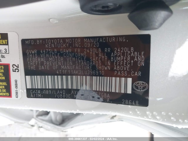 Toyota CAMRY XLE 2020 4T1F11AK2LU396910 Image 9