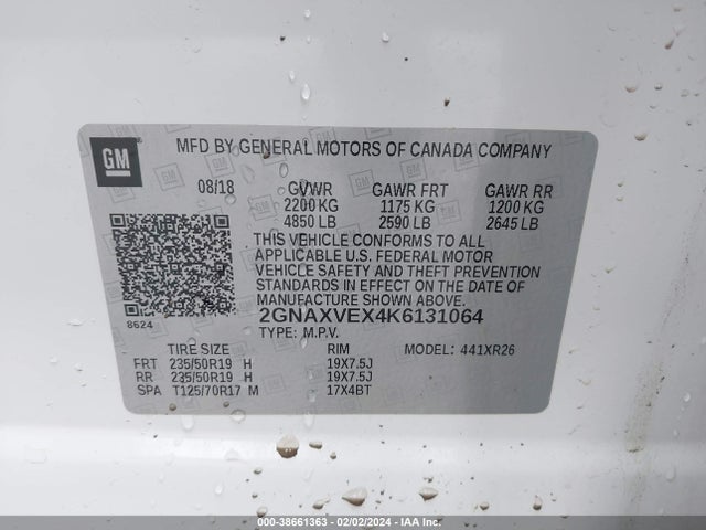 Chevrolet EQUINOX LT 2019 2GNAXVEX4K6131064 Image 9