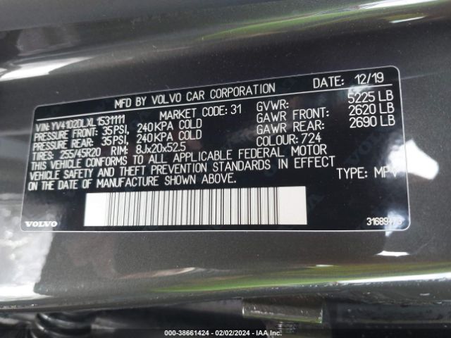 YV4102DLXL1531111 Volvo Xc60 T5 Inscription