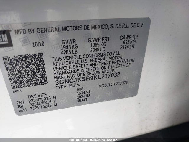 Chevrolet TRAX LS 2019 3GNCJKSB9KL217032 Image 9