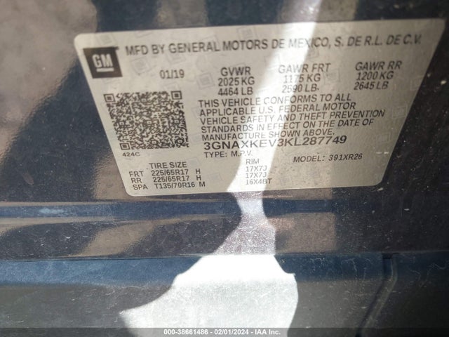 Chevrolet EQUINOX LT 2019 3GNAXKEV3KL287749 Image 9