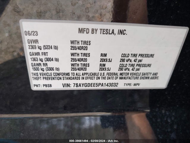 7SAYGDEE5PA143032 Tesla Model Y Awd/long Range Dual Motor All-wheel Drive