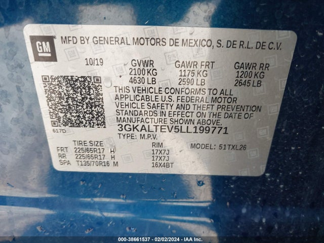 3GKALTEV5LL199771 GMC Terrain Awd Sle