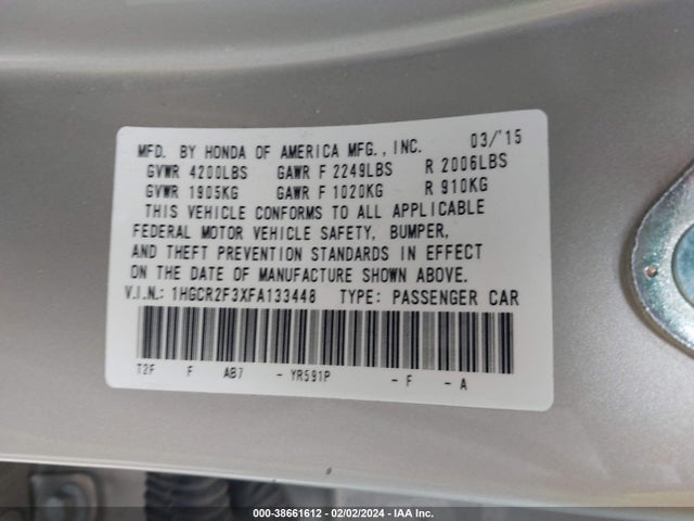 Honda ACCORD LX 2015 1HGCR2F3XFA133448 Image 9